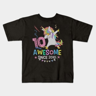 Girls 10th 10yr Birthday Unicorn Dabbing Awesome Since 2010 Kids T-Shirt